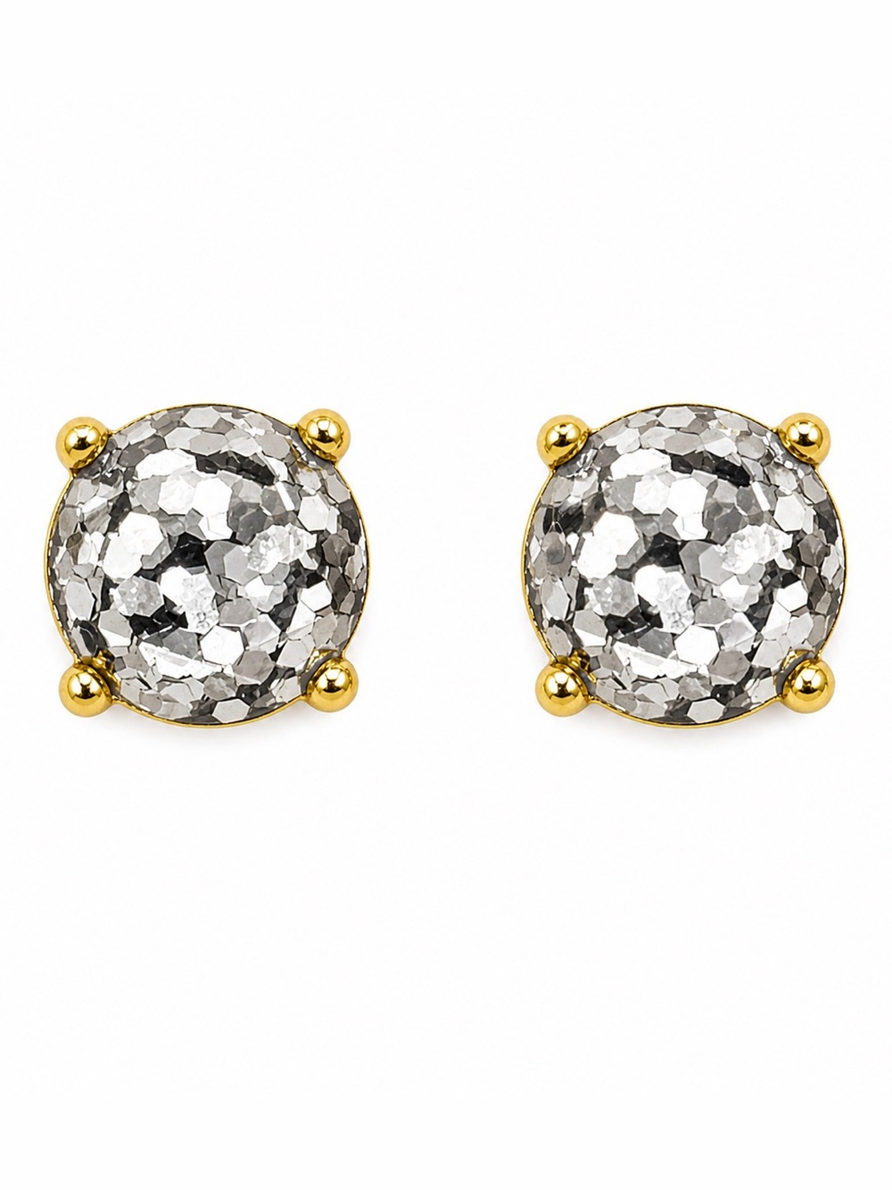 Kate Spade Silver Glitter Round Gold-Tone Stud Earrings